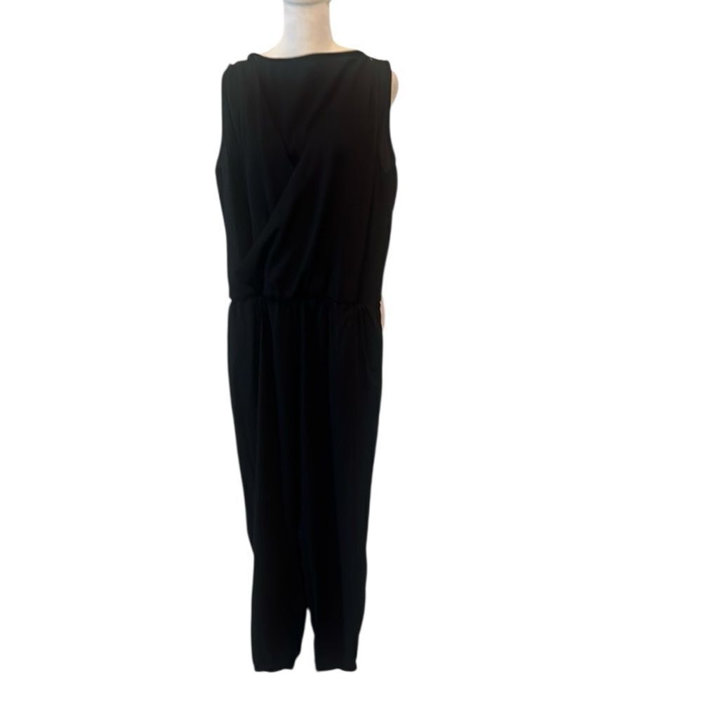 Zara szS black sleeveless faux wrap front elastic waist and ankle jumpsuit GUC